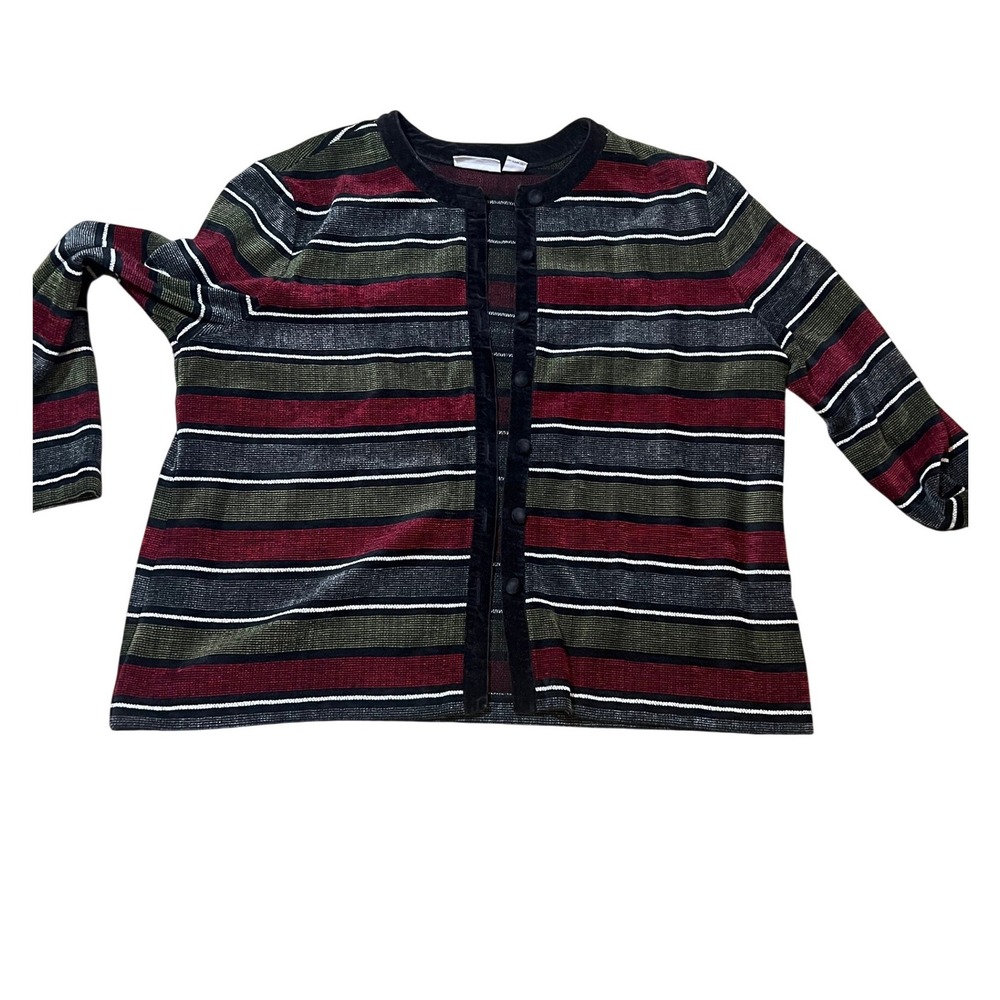 Alfred Dunner Petite Cardigan Striped Velour Trim Button Front Women's 18P